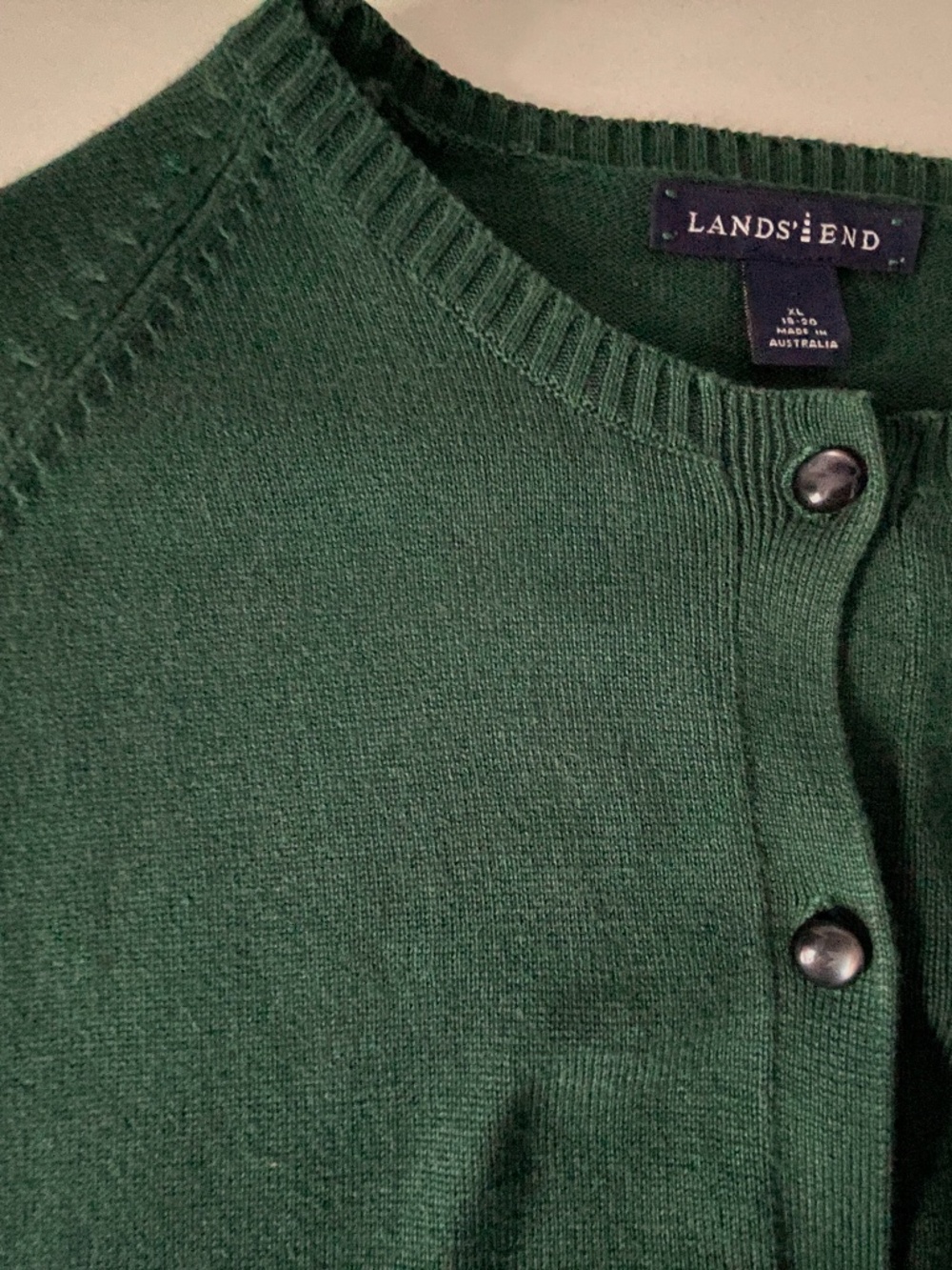 LANDS END Size XL 18-20 Evergreen Cardigan Cotton Sweater EUC